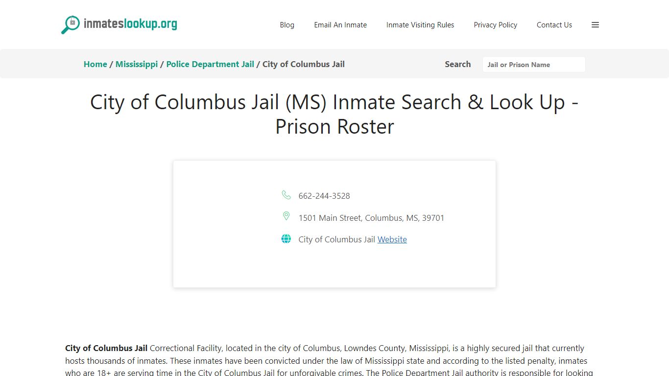 City of Columbus Jail (MS) Inmate Search & Look Up - Prison Roster